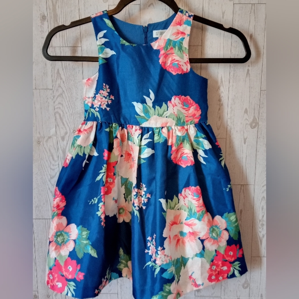 Gymboree Blue Floral Dress Girls Size 3 Easter Wedding Family Pictures